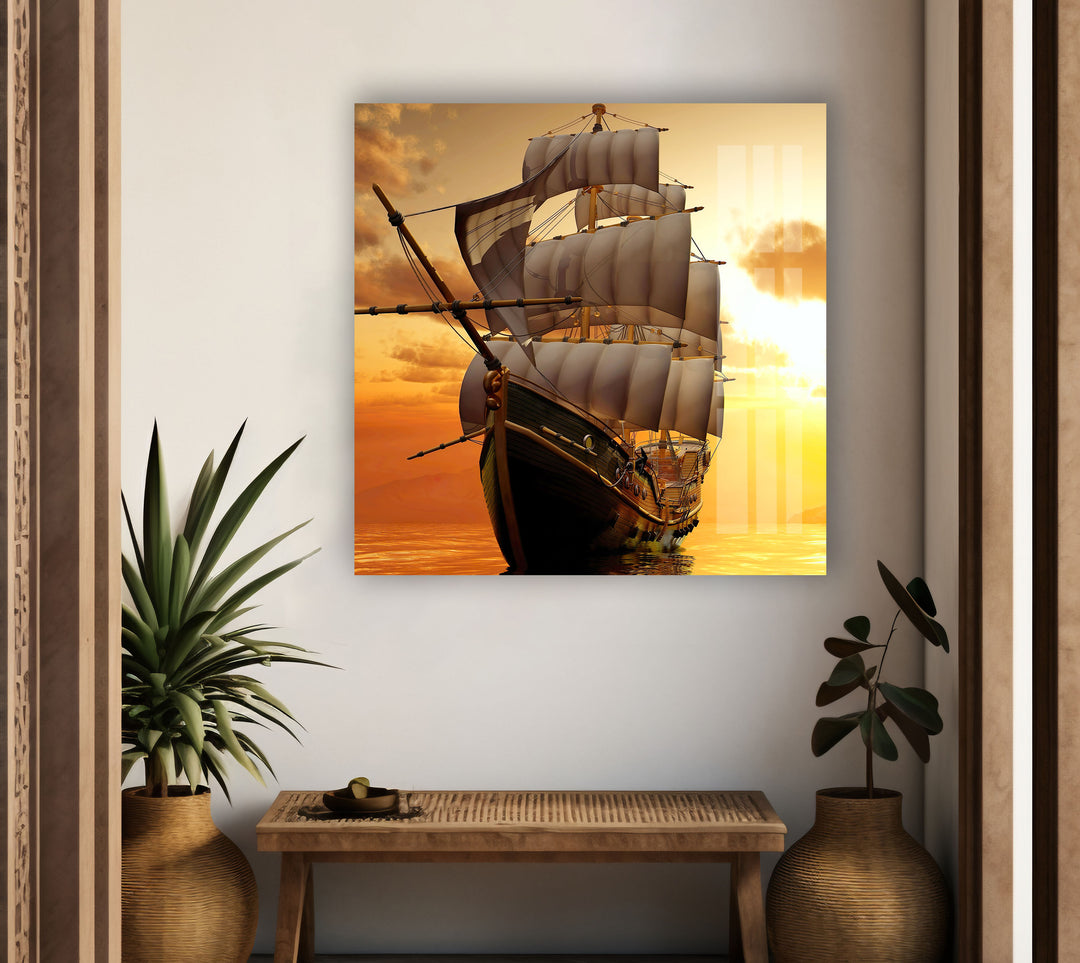 Sailer and Sunset Glass Wall Art glass wall decor, glass wall art decor