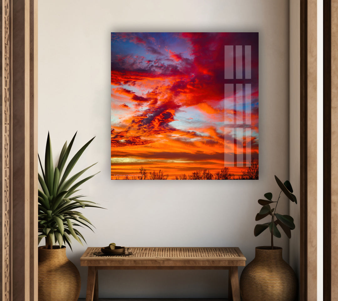 Sunset Sky Red Glass Wall Art custom glass pictures, glass art prints