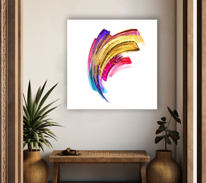 Colorful Golden Abstract Painting Glass Wall Art glass art painting, glass art for the Wall
