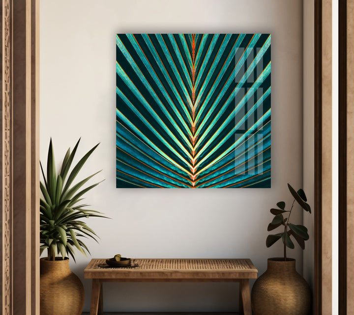 Green Palm Leaf Glass Wall Art, glass photo prints, glass picture prints