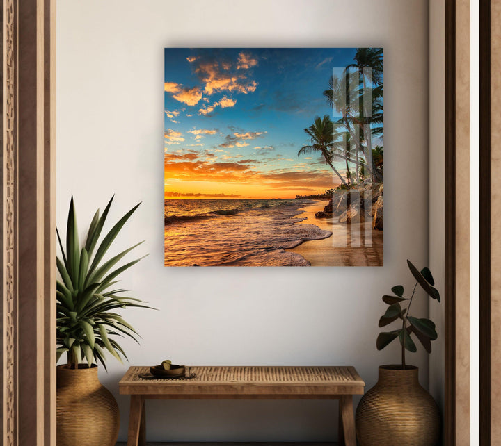 Sunrise on a Tropical Island Glass Wall Art