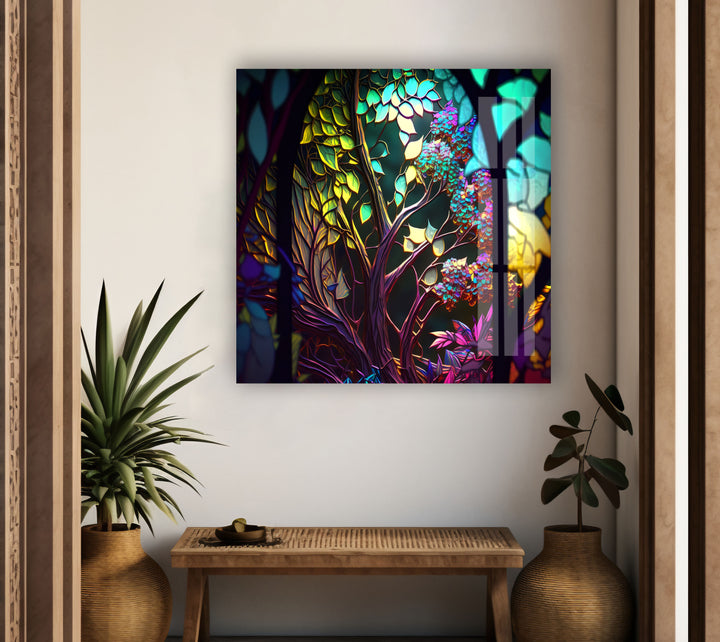 Abstract Fairy Forest Glass Wall Art print picture on glass, Tempered Glass Wall Art