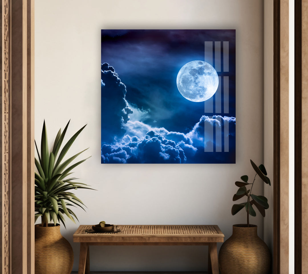 Moonlit Clouds In a Night Sky Glass Wall Art glass image printing, glass prints from photos