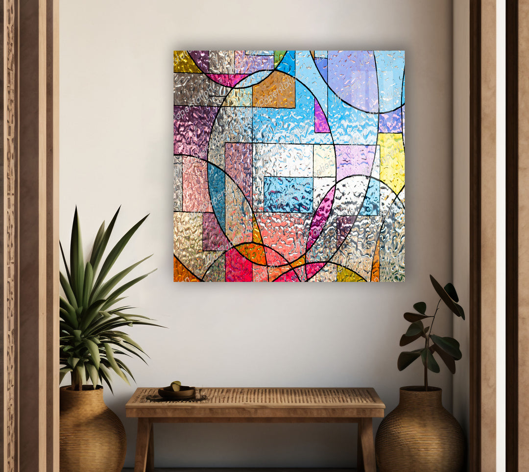 Pink Geometric Stained Glass Wall Art High-Quality Glass Photo Prints Decor