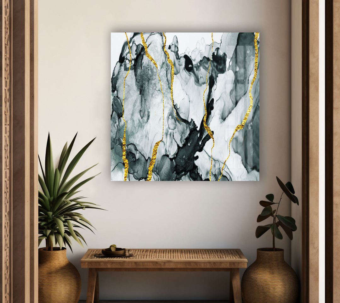 Gold & White Abstract Marble Glass Wall Art art glass wall art, glass wall art pictures