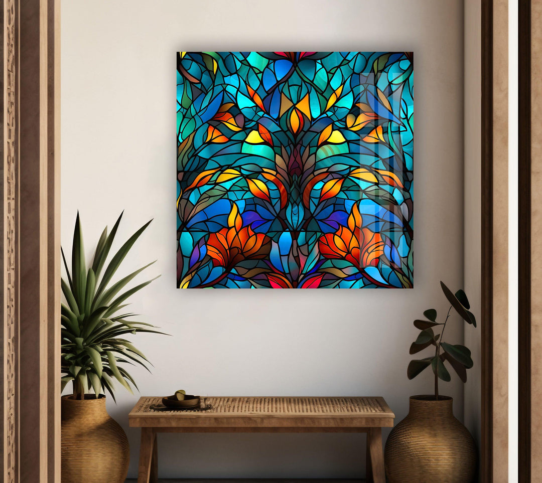 Blue Stained Geometric Glass Wall Art glass image printing, glass prints from photos