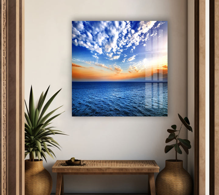 Sea Sunset With Waves Glass Wall Art glass photo prints, glass picture prints