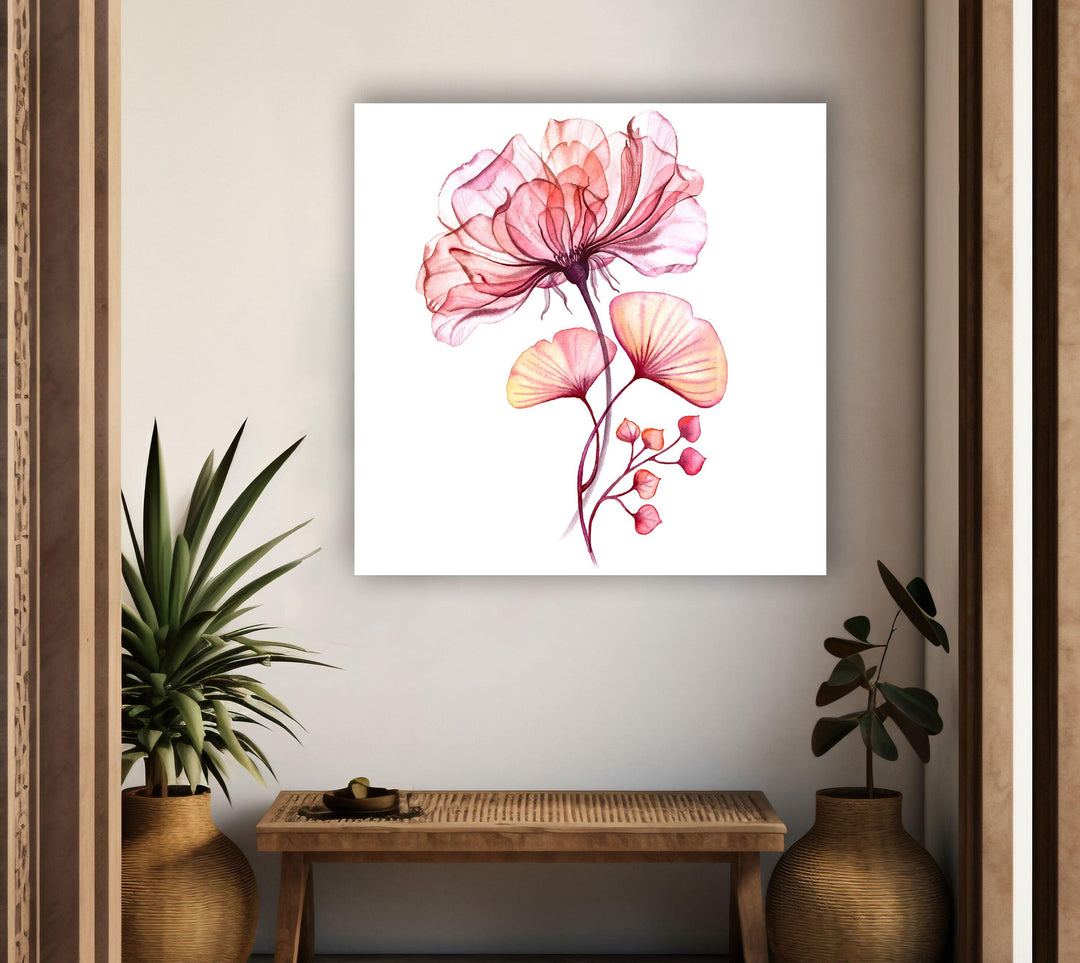 Watercolor Pink Floral Glass Wall Art, Glass Printing Wall Art, Print photos on glass