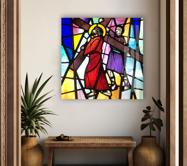 Simon Cyrene Helps Jesus Custom Glass Photos