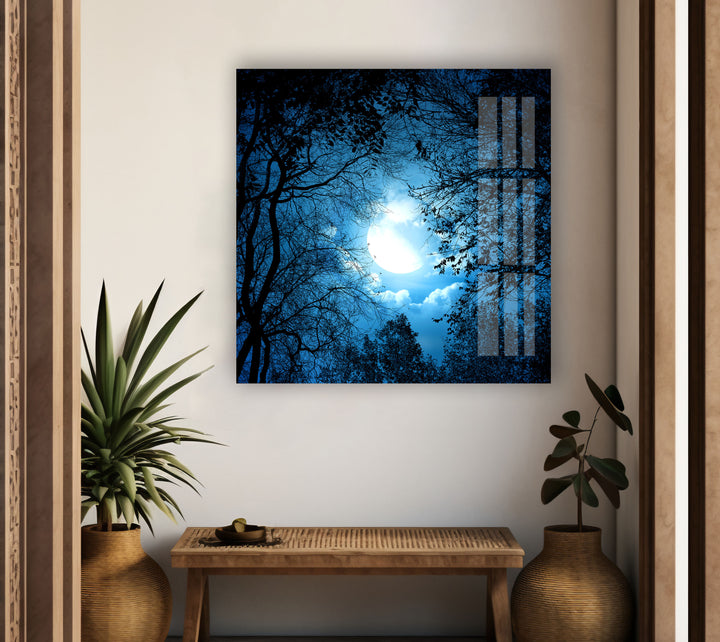 Mysterious Night Forest Glass Wall Art custom glass pictures, glass art prints