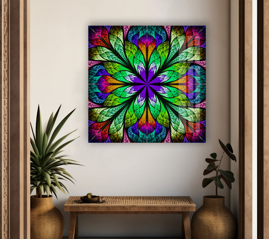 Fractal Flower in Glass Window Glass Wall Art glass wall decor, glass wall art decor
