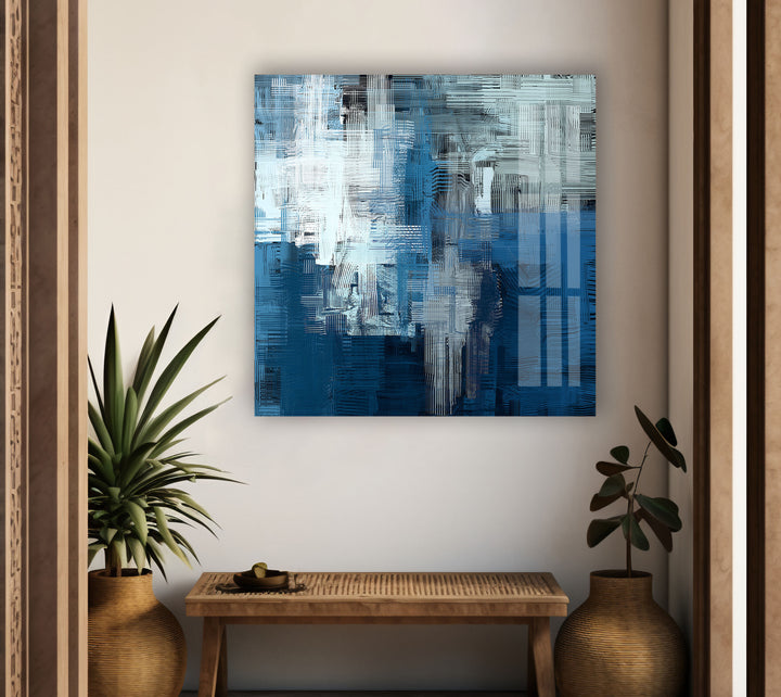 Blue Ink Abstract Glass Wall Art, glass photo prints, glass picture prints