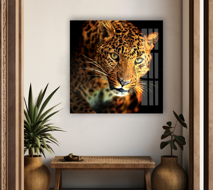 Portrait of a Leopard Glass Wall Art glass image printing, glass prints from photos