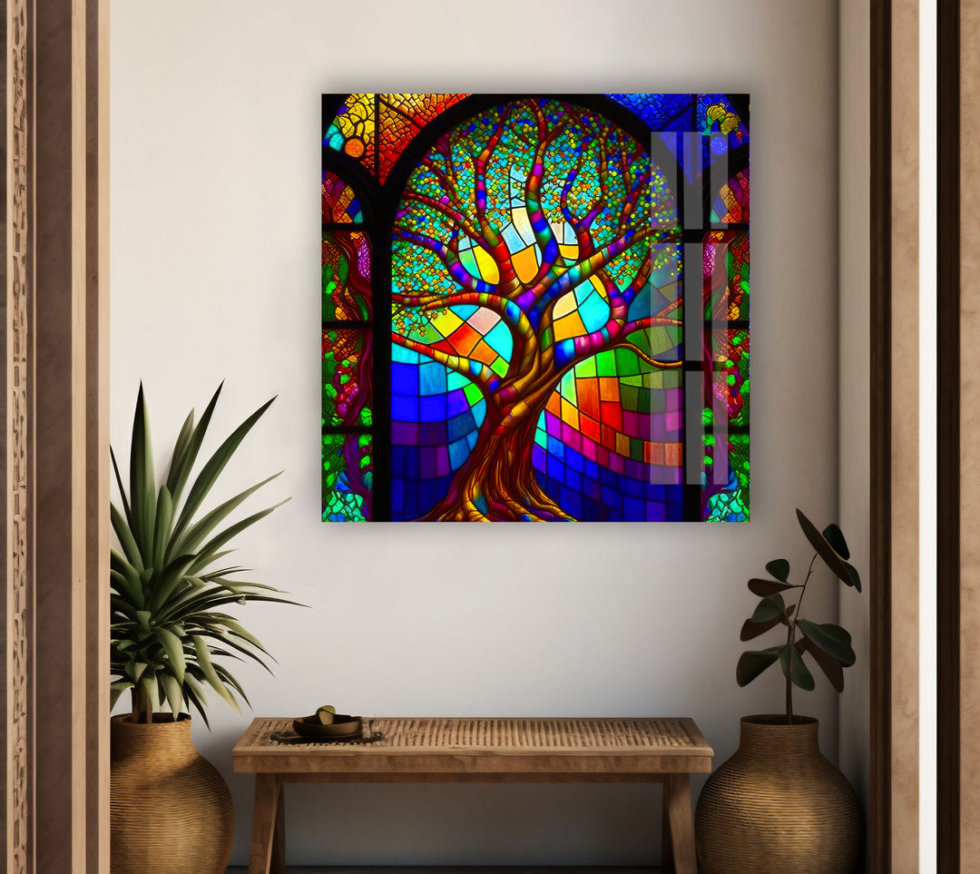 Stained Window Tree Glass Wall Art custom glass pictures, glass art prints