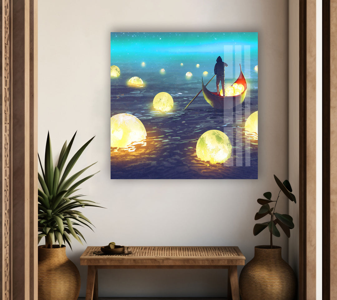 Moons on Sea Glass Wall Art print on glass, glass printed photos