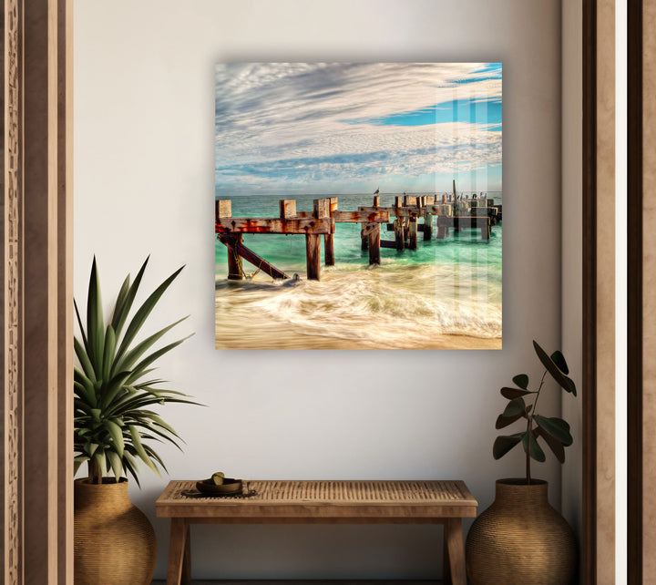 Pier Leading Out Over The Sea Glass Wall Art Glass Printing Wall Art, Print photos on glass