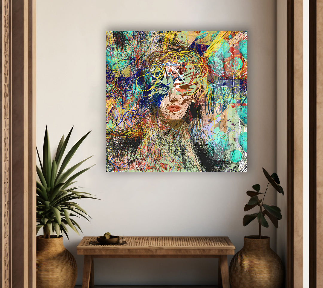 Fashion Illustration Woman Face Tempered Glass Wall Art - MyPhotoStation