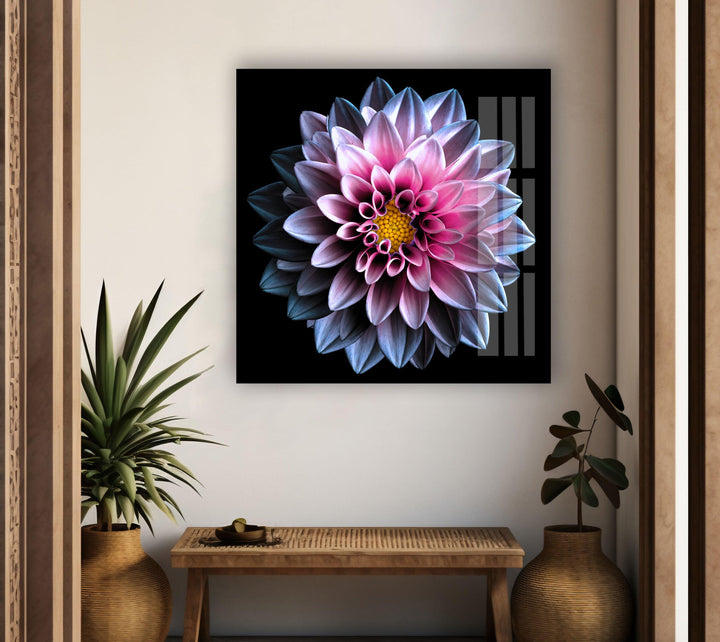 Purple Flower On Black Glass Wall Art, custom glass photo prints, large glass prints
