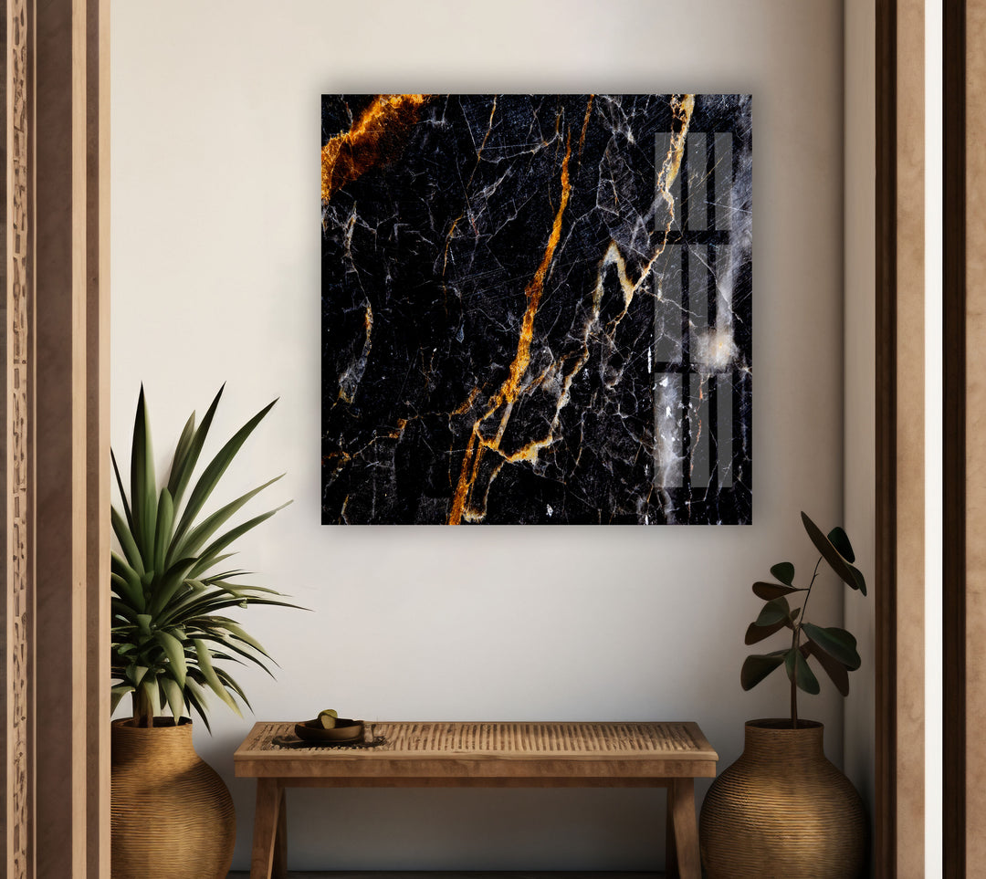 Black & Orange Marble Abstract Glass Wall Art large glass photo prints, glass wall photos