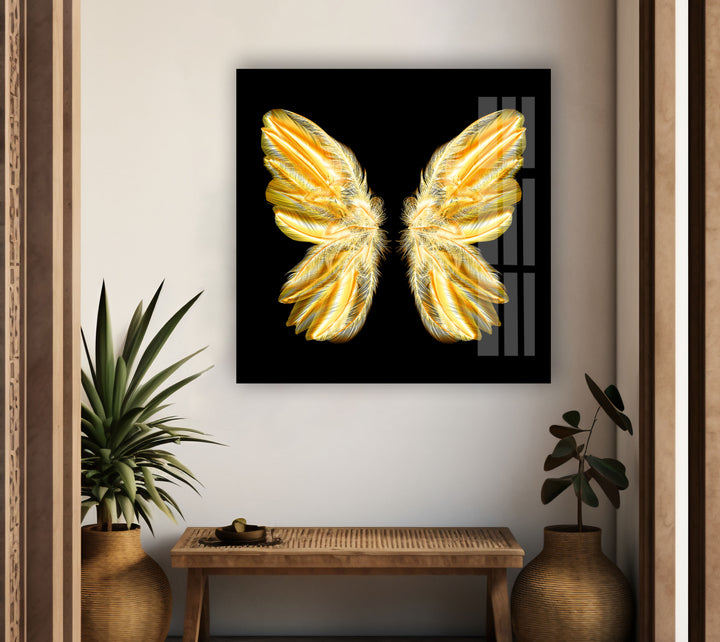 Golden Butterfly Glass Wall Art glass image printing, glass prints from photos