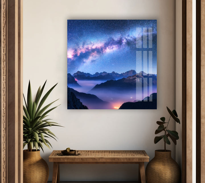 Milky Way Above Mountains Glass Wall Art photo print on glass, prints on glass wall art