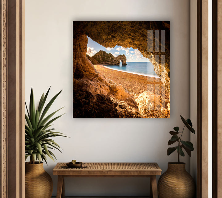 Durdle Door Rock Glass Wall Art photo print on glass, prints on glass wall art