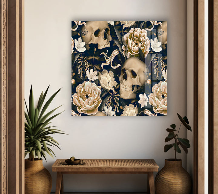 Skull & Flowers Glass Art & Cool Wall Decor