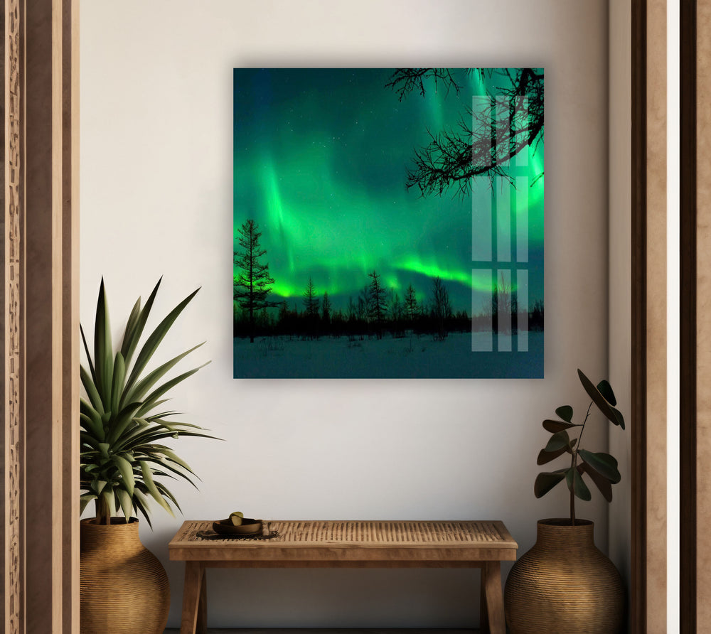 Aurora Lights Neon Glass Wall Art photo print on glass, prints on glass wall art