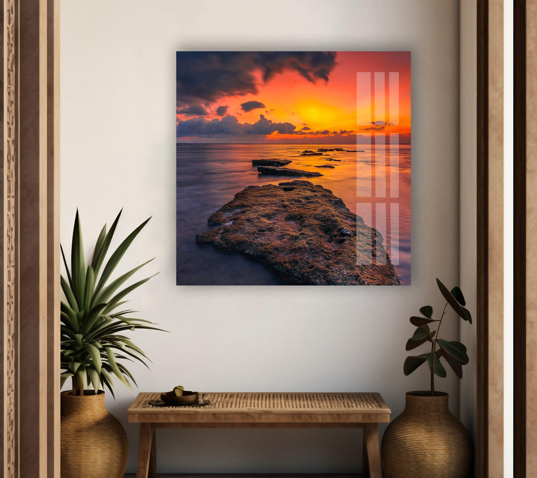 Sunset Over The Ocean Glass Wall Art stained glass wall art, stained glass wall decor