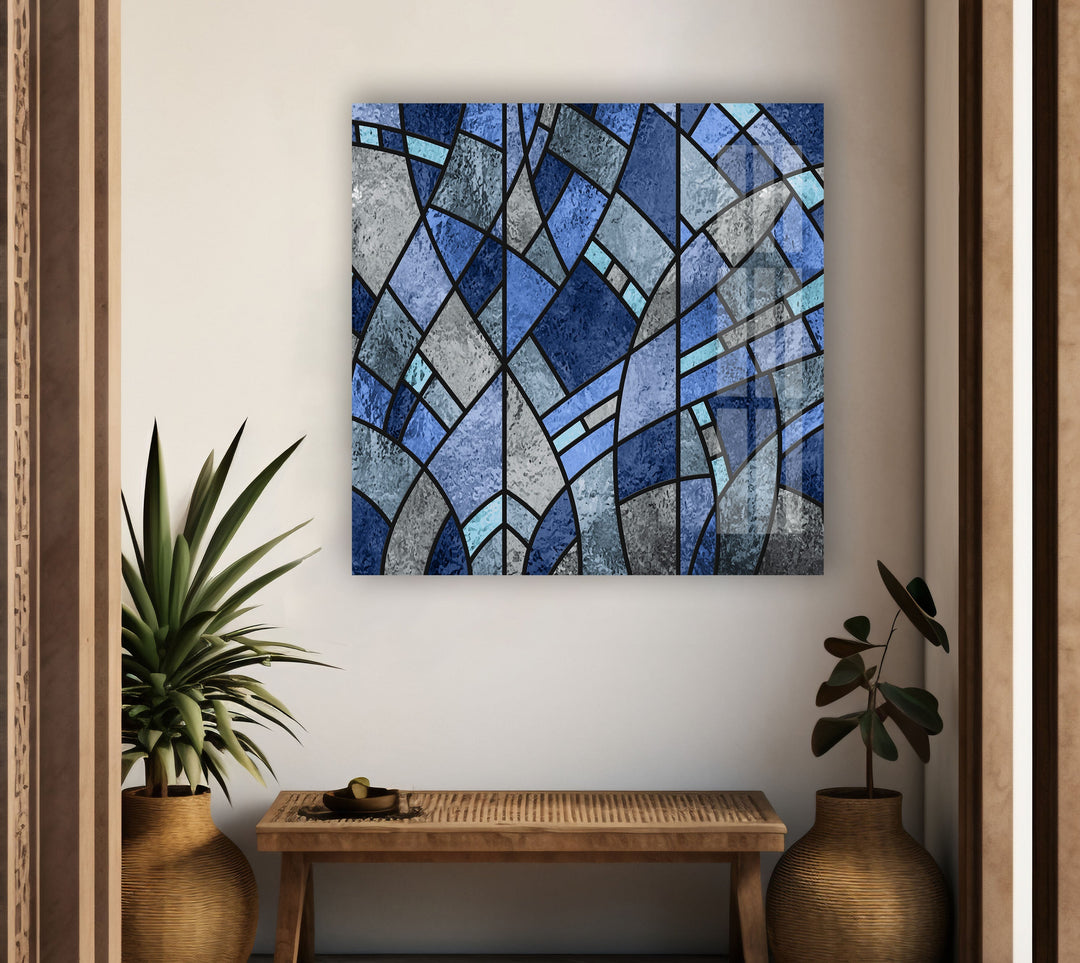 Blue Stained Decorative Glass Wall Art glass pictures for Wall, glass prints wall art