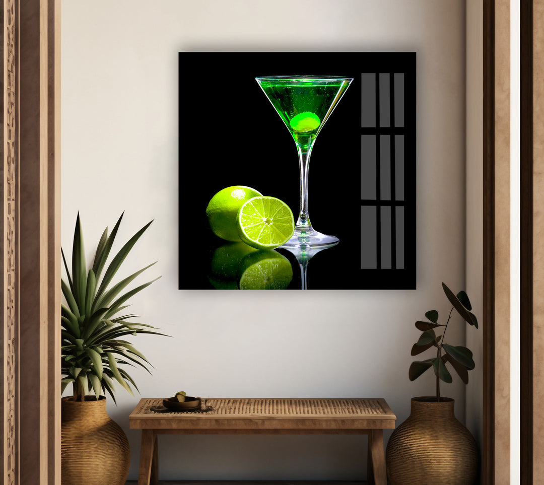 Green Cocktail Glass Wall Art, photo print on glass, prints on glass wall art