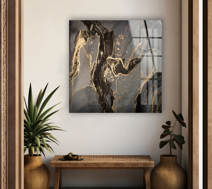 Abstract Gray & Gold Glass Wall Art custom glass photo prints, large glass prints