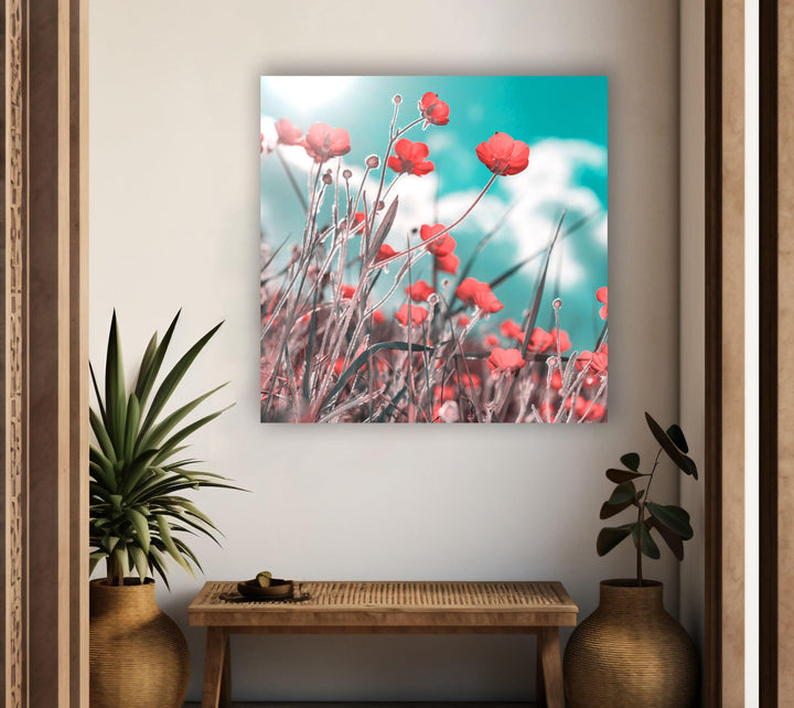 Red Poppies Glass Wall Art, art glass wall art, glass wall art pictures