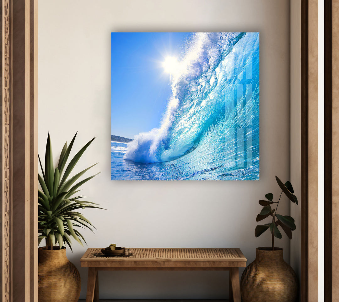 Ocean Blue Waves Glass Wall Art glass pictures for Wall, glass prints wall art