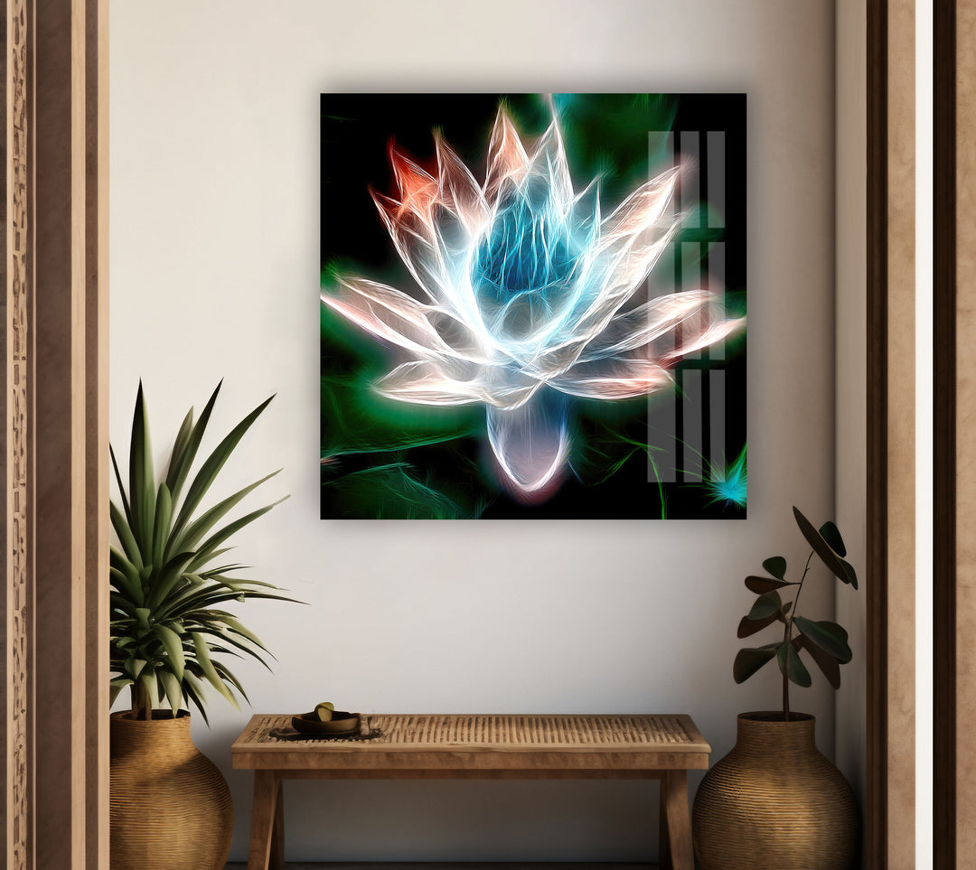 Glowing Lotus Illustration Glass Wall Art, Glass Printing Wall Art, Print photos on glass