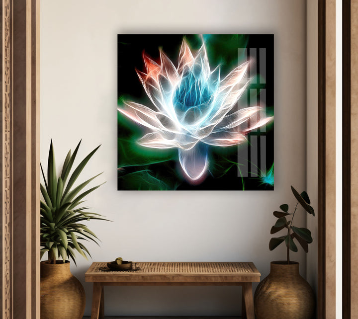 Glowing Lotus Illustration Glass Wall Art, Glass Printing Wall Art, Print photos on glass