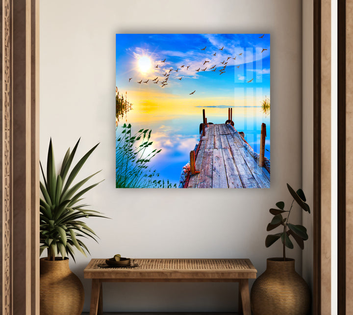 Sea Landscape With a Pier Glass Wall Art