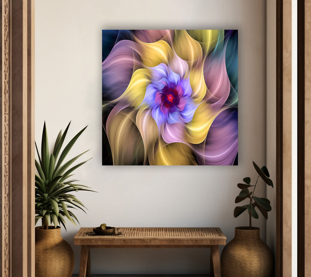 Fractal Colorful Flower Glass Wall Art, glass pictures for Wall, glass prints wall art