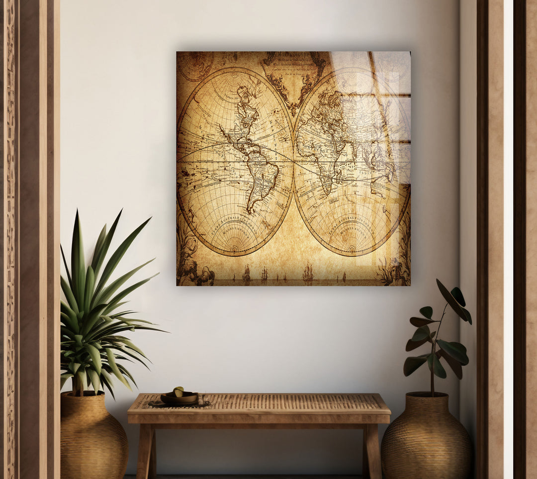 Vintage World Map Glass Wall Art & Cool Home Decor