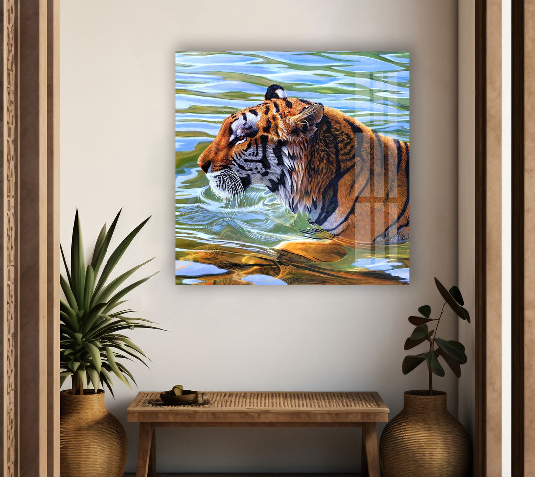 Swimming Tiger Glass Wall Art art glass wall art, glass wall art pictures