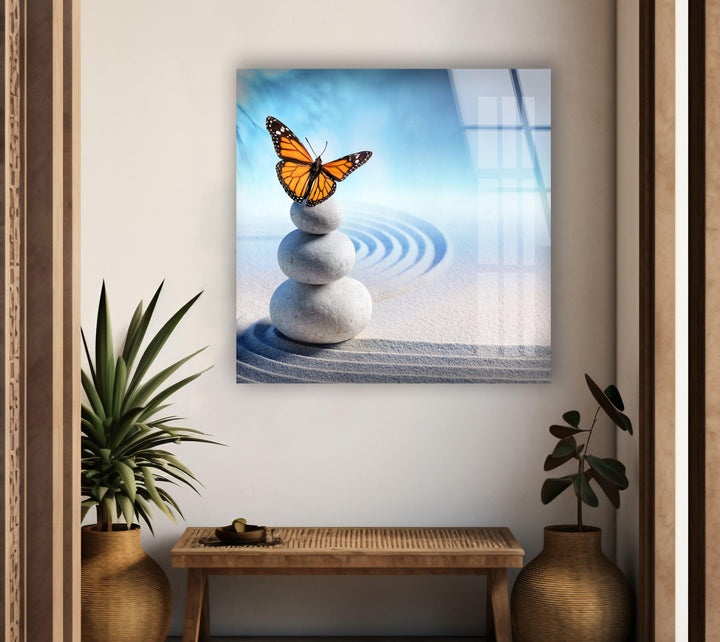 Zen Spa Stones Butterfly Cool Wall Art & Stained Glass Panels