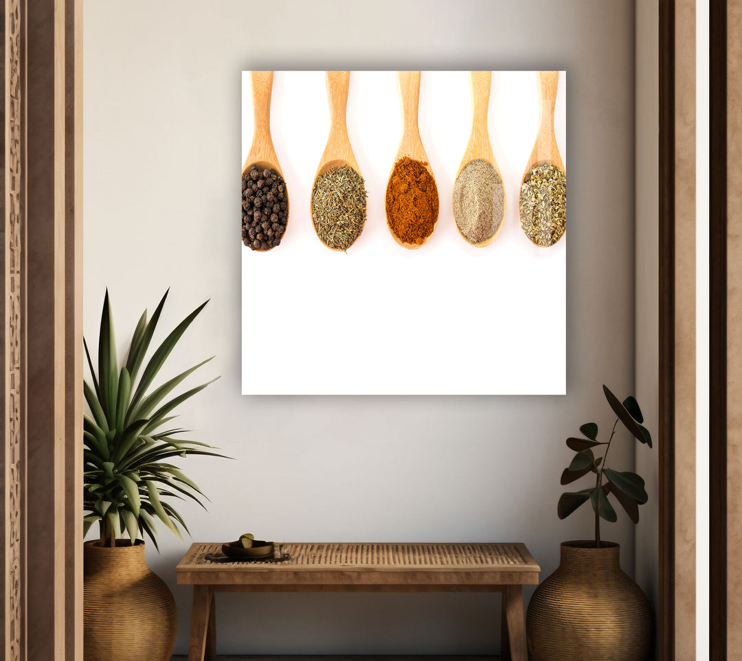 Wood Spoons Kitchen Glass Wall Art, glass art painting, glass art for the Wall