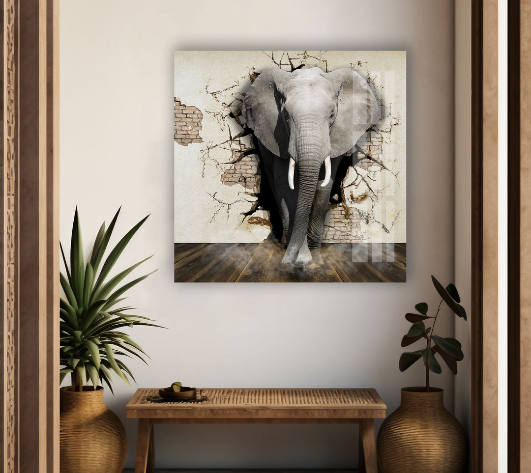 3D Elephant Art Glass Wall Art custom glass photo prints, large glass prints