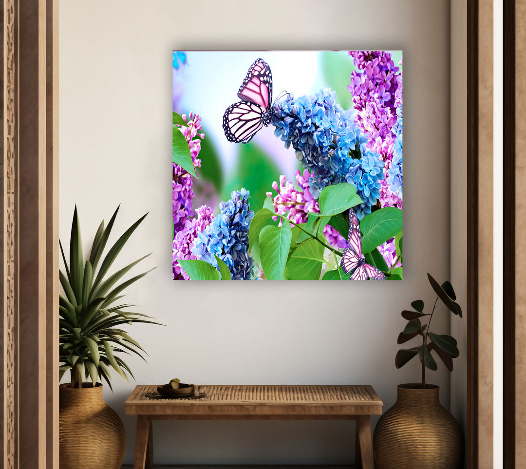 Butterfly And Lilac Flower Glass Wall Art, Glass Printing Wall Art, Print photos on glass
