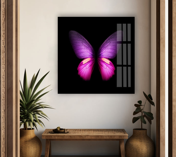 Purple Butterfly Glass Wall Art print on glass, glass printed photos