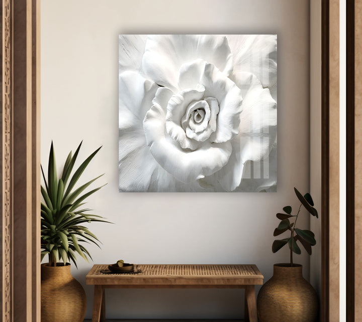 Close Up White Rose Glass Wall Art, stained glass wall art, stained glass wall decor