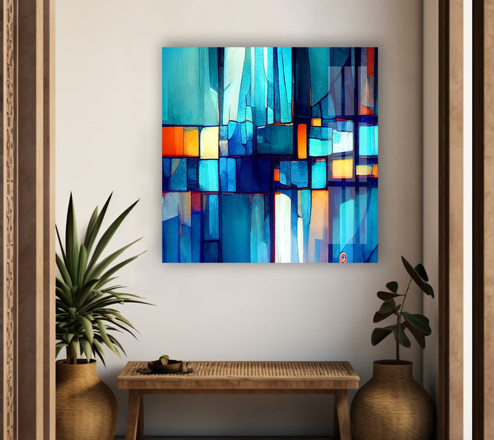 Blue Vibrant Stained Glass Wall Art picture on glass wall art, photos printed on glass