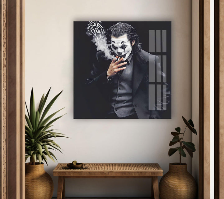 Smoking Joker Glass Wall Art glass art painting, glass art for the Wall
