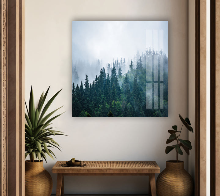 Foggy Forest Nature Glass Wall Art