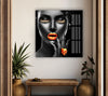 Gold Lips Woman Portrait Tempered Glass Wall Art - MyPhotoStation